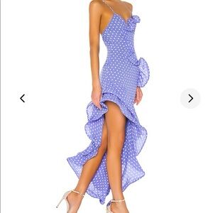 Lovers + Friends Riya Maxi Dress Sz S Polka Dot Asymmetric Ruffle